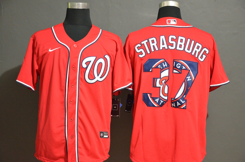 2020 Men Washington Nationals 37 Strasburg red Game MLB Jerseys